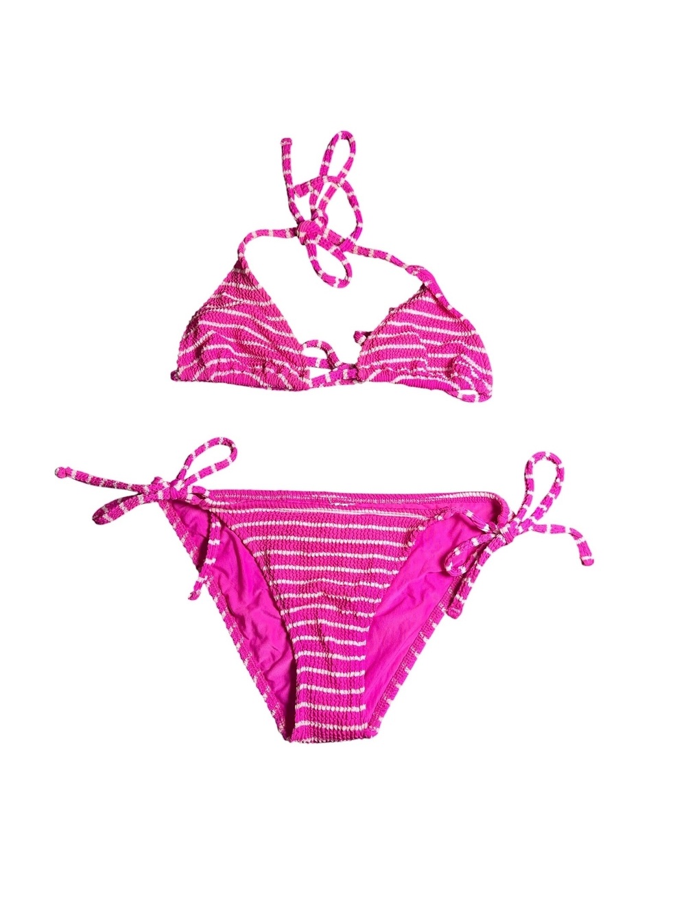 LUCKY BRAND horizontal stripes pink white string tie bikini set size M New